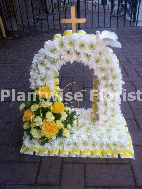 Gates of Heaven Funeral Wreath With Ribbon Edge Funeral Wreaths