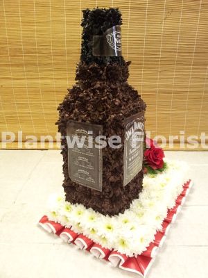 Jack Daniels Bottle 3D Wreath with Flower Cluster - Funeral Flowers