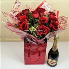 -  Valentine's Day Red Roses Handtied With Prosecco 