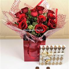 -  Valentine's Day Red Roses Handtied with Chocolates 