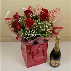 6 Valentine's Day Red Roses &amp; Gyp Bouquet and Prosecco