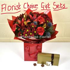 - Christmas Florist Choice Handtied Bouquet With Chocolates Gift Set