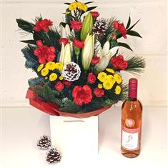 Christmas Flower Gift Box with Wine