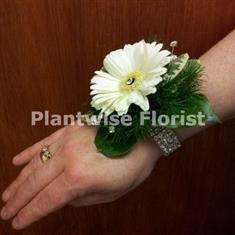 1A Fresh White Germini Wrist Corsage On Diamante Bracelet 