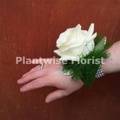 2A Fresh Single White Rose Prom Wrist Corsage on Diamante Bracelet