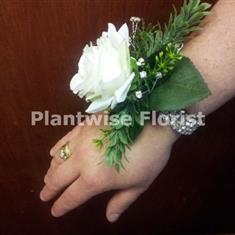 5C Silk Single Ivory Silk Rose Wrist Corsage on Diamante Bracelet 