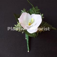 9C Silk White Orchid Buttonhole - Standard Design