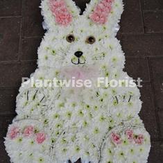 Flat Bunny Rabbit In White and Pink Flowers 
