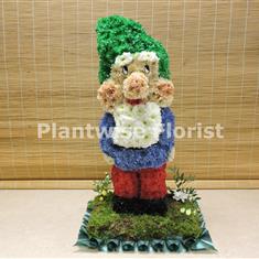 3D Garden Gnome Specialist Funeral Wreath Created In Flowers