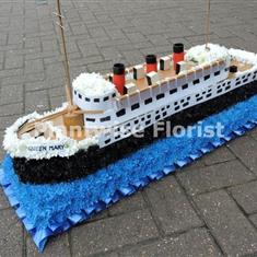A RMS Queen Mary Ship Made in Flowers For A Funeral
