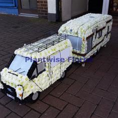 Large Size Transit Van Towing a Caravan Funeral Wreath