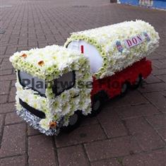 White and Red Oil Tanker Wreath Made In Flowers 