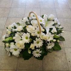 Mixed Flowers Funeral Basket - All White BKT21