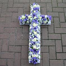 Loose Floral Cross in Blue and White