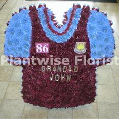 West Ham Football Shirt Wreath Made in Flowers For A Funeral