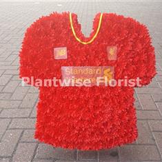 Liverpool Football Shirt Made in Flowers For A Funeral