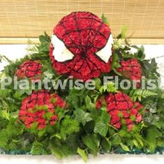 Spiderman Wreath Made In Flowers For A Funeral