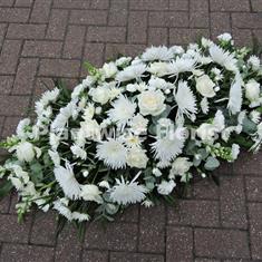 Bloom, Rose and Chrysanthemum Casket Spray in White