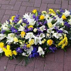 Iris, Lily &amp; Rose Mixed Flower Coffin Oasis Spray