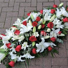 A White Lily and Red Rose Casket Spray 