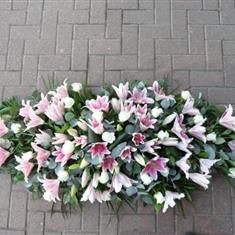 Pink Lily and White Rose Coffin Spray 