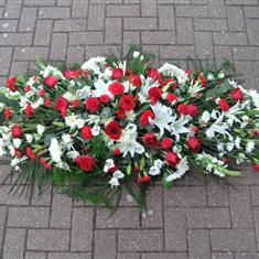 A Red and White Mixed Flower Coffin Top Spray CodeCA45