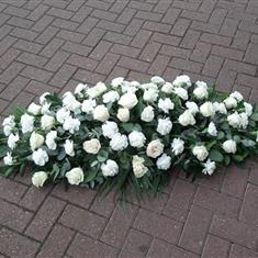- Rose and Carnation Coffin Oasis In White