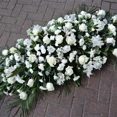 Rose, Alstromeria and Carnation Coffin Spray All White