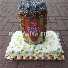 Gold Label 3D Beer Can In Flowers For A Funeral