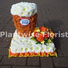 3D Pint Glass of Kronenbourg with Flower Cluster For Funeral