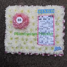 Bingo Ticket with Ball Wreath Made in Flowers For A funeral