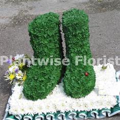 Wellington Boots 3D Wreath Made In Flowers For A Funeral