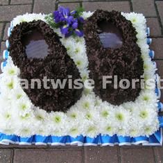 Gentlemans Slippers Made in Flowers For a Funeral
