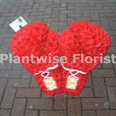 3D Red Boxing Gloves Made in Flowers Funeral Wreath