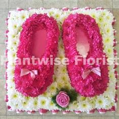 Ladies Slippers Made In Flowers For A Funeral