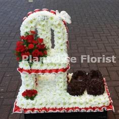 Vacant Chair with Slippers Funeral Wreath