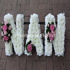 3 NAN Floral Letter Wreath with Clusters - Plain White Ribbon
