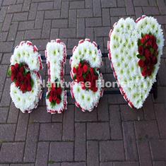 5 SIS With One Heart Funeral Flower Letters with Clusters
