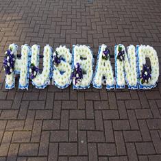 7 HUSBAND Funeral Flowers Letter Tribute with Clusters