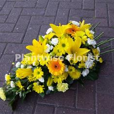 Germini and Lily Funeral Oasis Spray in Yellow &amp; White