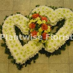 Based Double Open Heart with Foliage Edge For a Funeral