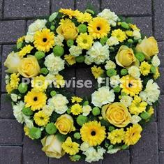 A Rose and Germini Loose Wreath in Yellow