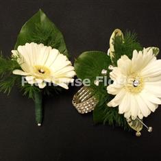 1D Fresh White Germini Wrist Corsage on Diamante With Std Buttonhole 