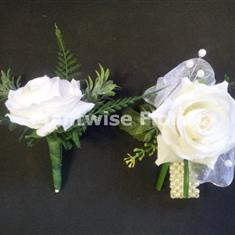 5H Silk Ivory Rose &amp; Ribbon Wrist on Pearl &amp; Standard Buttonhole 