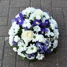 Posy Oasis For Funeral - Blue and White Flowers