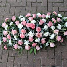 - Rose and Carnation Coffin Spray in Pink &amp; White
