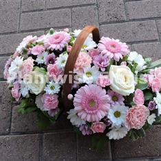 Pretty Trug Basket For Funeral - Pink &amp; White