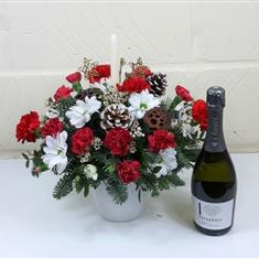 Christmas Festive Candle Arrangement and Prosecco 