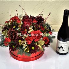 Red Christmas Hat Box With Red Wine