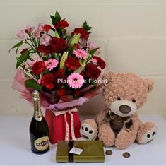 A Love Hearts Gift Box with Prosecco, Large Teddy &amp; Chocolates